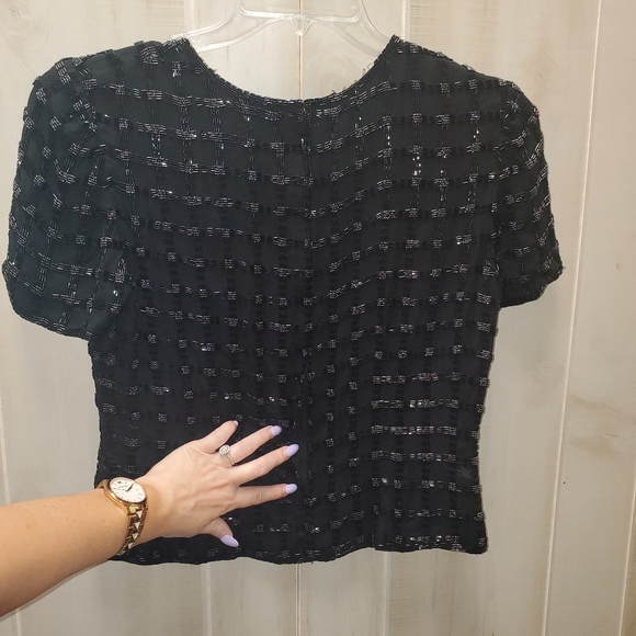 Y2K Vintage Top in Fully Beaded Plaid Pattern by Talbots Size Small - Picture 9 of 16